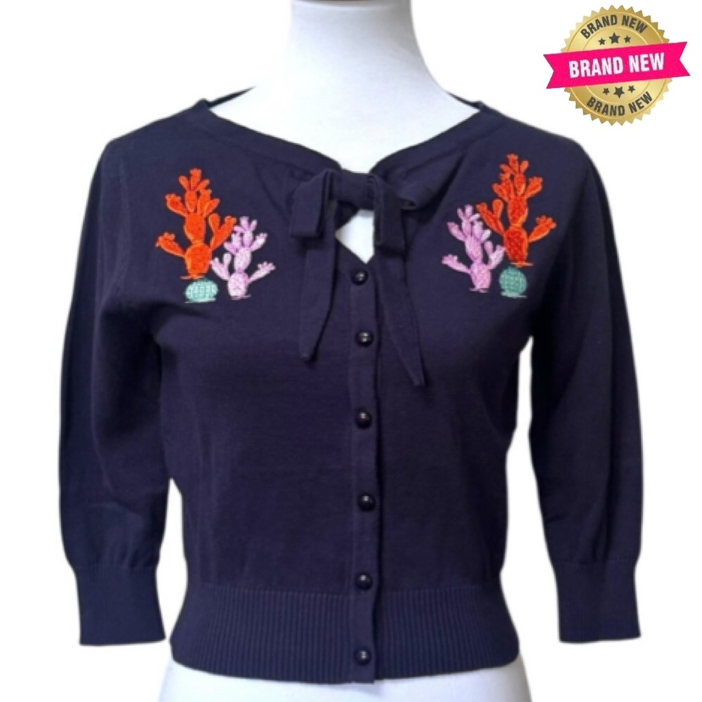 NWT ModCloth x Collectif Charlene Wonder Cactus Cardigan Sweater Navy Size M